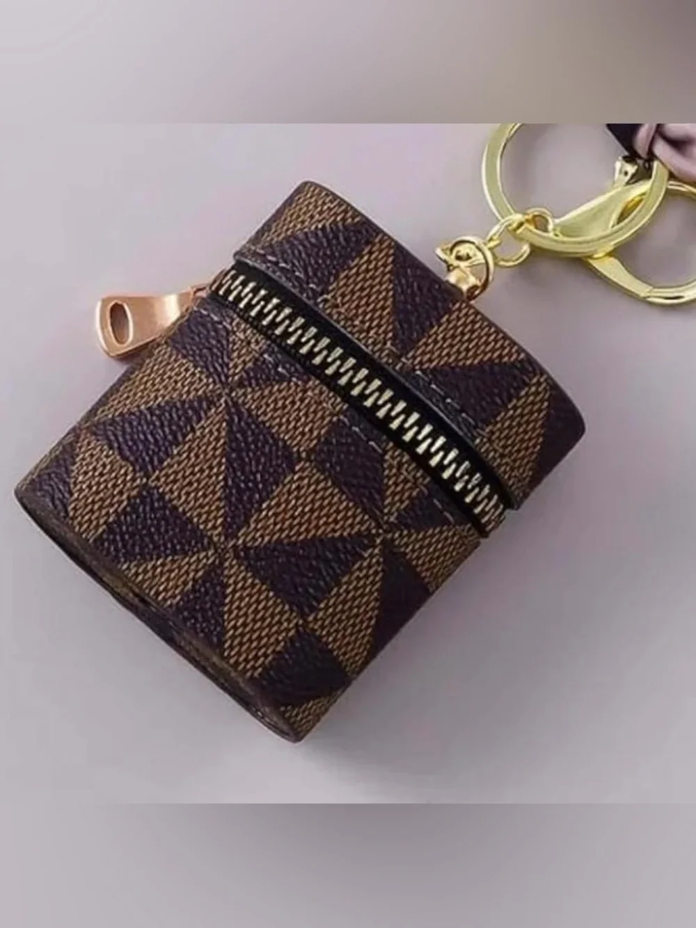 Keychain Backpack Mini Bag Charm Small Lipstick Pouch Brown W Silk Like Scarf